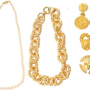 Vintage ERWIN PEARL Necklace Large Chain Gold Tone